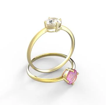 Diamond Rings. on a white background. 3D rendering Stock Illustration
