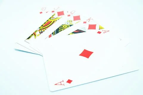 Diamond Royal Flush (All the same suit, sequence A-K-Q-J-T) in white background Stock Photos