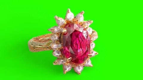 Diamond ruby ring with green background Stock Illustration