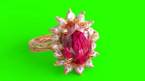 Diamond ruby ring with green background Stock Illustration
