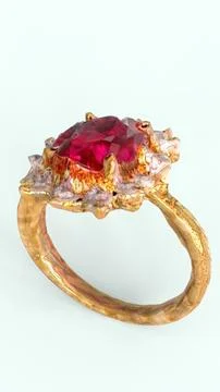 Diamond ruby ring with white background Stock Illustration