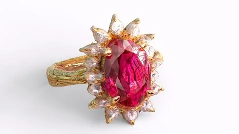 Diamond ruby ring with white background Stock Illustration