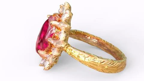 Diamond ruby ring with white background Stock Illustration