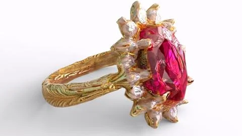 Diamond ruby ring with white background Stock Illustration