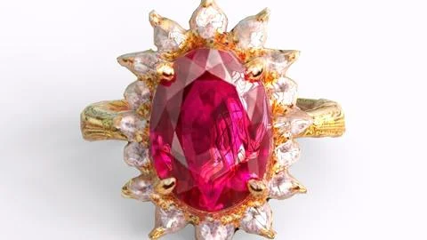 Diamond ruby ring with white background Stock Illustration