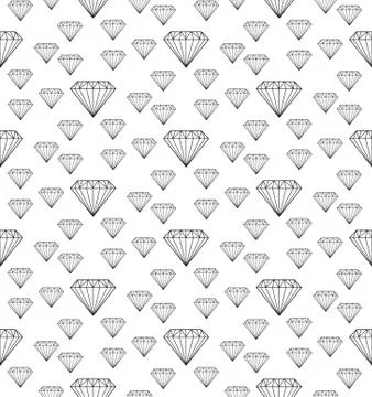 Diamond seamless pattern, line, sketch, doodle style. Modern trendy endless Stock Illustration
