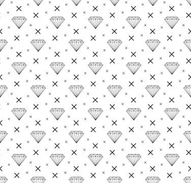 Diamond seamless pattern, line, sketch, doodle style. Modern trendy endless Stock Illustration