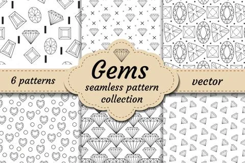 Diamond seamless pattern set, line, sketch, doodle style. Modern trendy endless Illustrazione stock