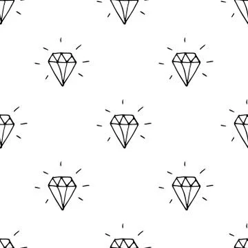 Diamond seamless pattern vector illustration. Hand drawn sketched doodle diam Illustrazione stock