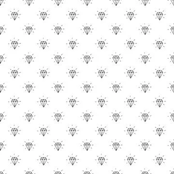 Diamond seamless pattern vector illustration. Hand drawn sketched doodle diam Stock Illustration