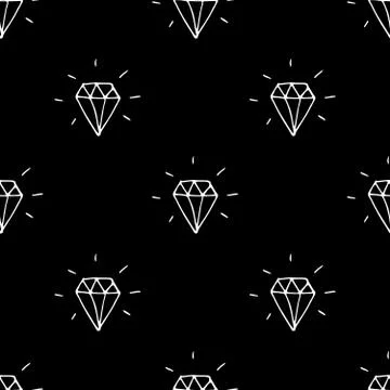 Diamond seamless pattern vector illustration. Hand drawn sketched doodle diam Stock Illustration
