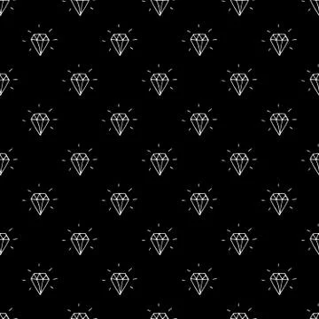 Diamond seamless pattern vector illustration. Hand drawn sketched doodle diam Stock Illustration