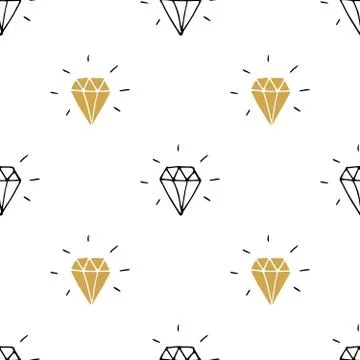 Diamond seamless pattern vector illustration. Hand drawn sketched doodle diam Illustrazione stock