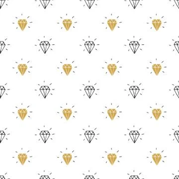 Diamond seamless pattern vector illustration. Hand drawn sketched doodle diam Stock Illustration