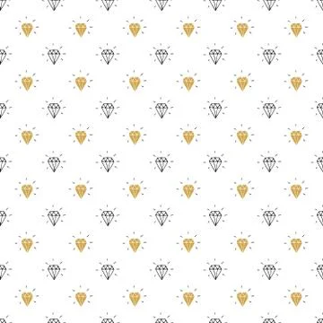 Diamond seamless pattern vector illustration. Hand drawn sketched doodle diam Illustrazione stock