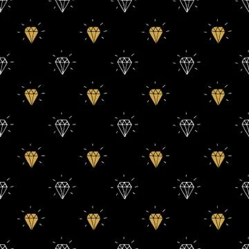 Diamond seamless pattern vector illustration. Hand drawn sketched doodle diam Illustrazione stock