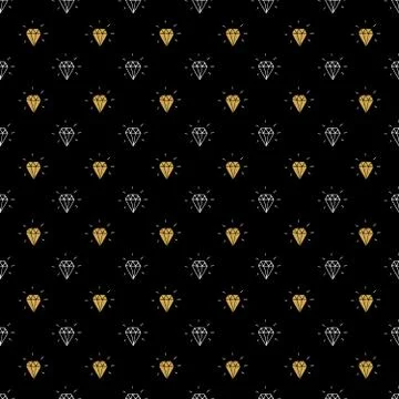 Diamond seamless pattern vector illustration. Hand drawn sketched doodle diam Illustrazione stock