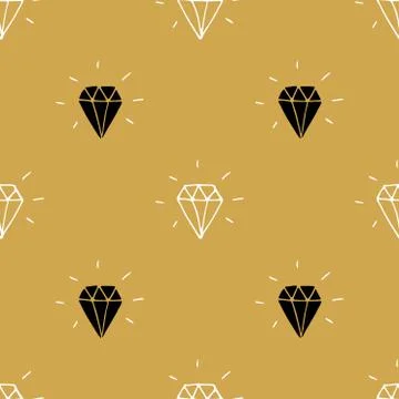 Diamond seamless pattern vector illustration. Hand drawn sketched doodle diam Illustrazione stock