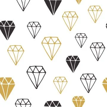 Diamond seamless pattern vector illustration. Hand drawn sketched doodle diam 스톡 일러스트