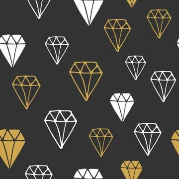 Diamond seamless pattern vector illustration. Hand drawn sketched doodle diam Stock Illustration