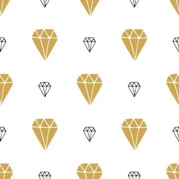 Diamond seamless pattern vector illustration. Hand drawn sketched doodle diam Stock Illustration