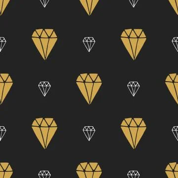 Diamond seamless pattern vector illustration. Hand drawn sketched doodle diam Stock Illustration