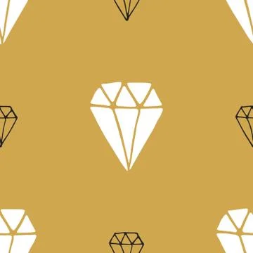 Diamond seamless pattern vector illustration. Hand drawn sketched doodle diam Illustrazione stock