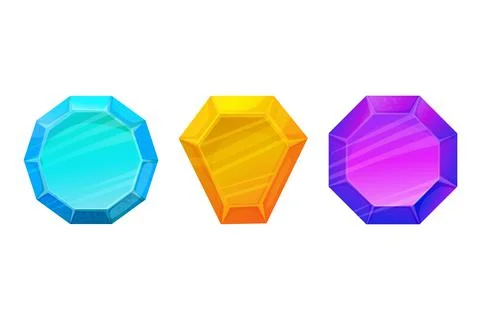 Diamond set in different colors, gemstone jewel in cartoon style isolated on 库存插图