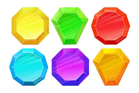Diamond set in different colors, gemstone jewel in cartoon style isolated on Illustrazione stock