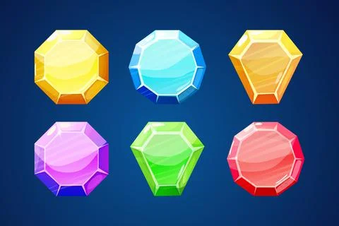 Diamond set in different colors, gemstone jewel in cartoon style isolated on Stockillustratie