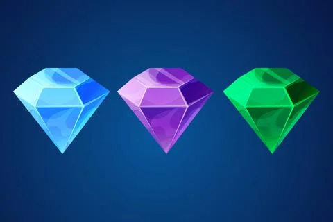 Diamond set game gemstone shiny stone in cartoon style isolated on background Stock Illustration