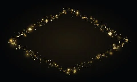 Diamond shape frame made of golden sparkles and stars on dark background, f.. Stock Illustration