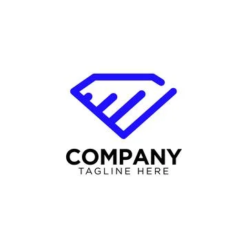 Diamond shape line art iconic minimalist logo design in blue color for your Stock Illustration