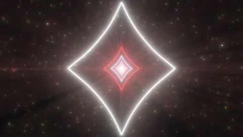 Diamond Shape Outline Playing Card Red Glow Neon Light Tunnel Portal Stock Footage 195497838