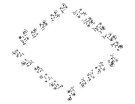 Diamond shaped frame with elegant floral branches and small blossoms, decor.. Stock Illustration