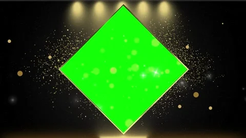 Diamond Shaped Green Screen Frame with Golden Glitter Particles on a Dark Stage Видео 338424263