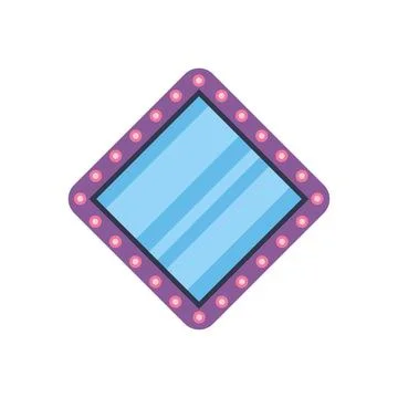 Diamond shaped mirror with light bulbs reflecting light blue surface Stock Illustration