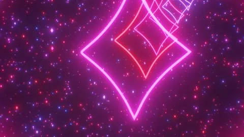 Diamond Shaped Neon Glowing Circular 3D Tunnel With Sparkling Stars Stock Footage 286017842