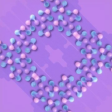 A diamond-shaped pattern of 3D molecules in delicate lilac and pink tones 스톡 일러스트