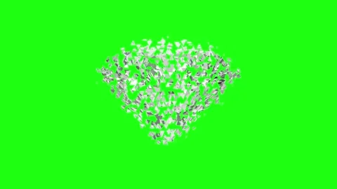 Diamond shattering into tiny sparkling fragments against green screen keyin.. Stockbeeldmateriaal 343551501