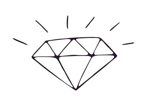 Diamond Shining Hand Drawn Doodle Outline Isolated on White Background Stock Illustration