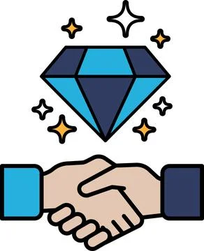 A diamond is shown between two hands, symbolizing a handshake Stock Illustration
