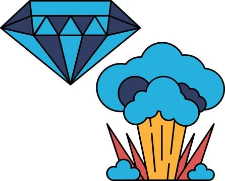 A diamond is shown next to a cloud of smoke 库存插图