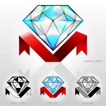 Diamond in side view with ribbon Stock Illustration