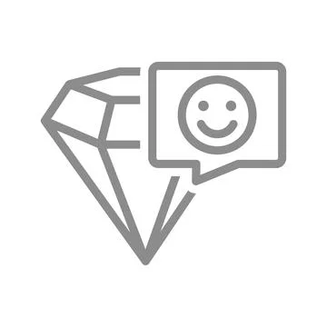 Diamond with smiley face in bubble line icon. Joy, satisfaction, or valuable Stock Illustration