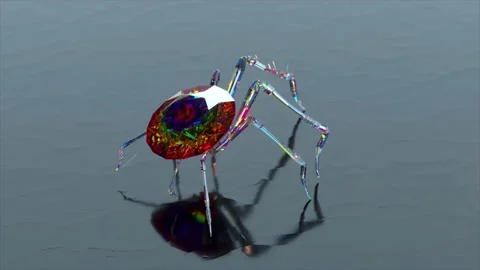 Diamond spider close-up. Body made of large diamond stone. Ruby. Walking Stock Footage 238475292
