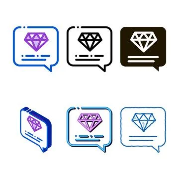 Diamond stone in quote frame icon thin mix line vector Stock Illustration