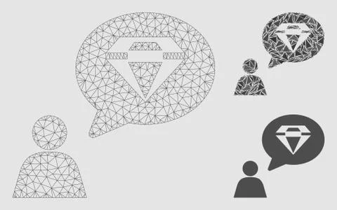 Diamond Thinking Person Vector Mesh 2D Model and Triangle Mosaic Icon Stock Illustration