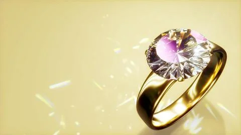 Diamond wedding ring on festive bg with empty space - abstract 3D rendering Stock Illustration