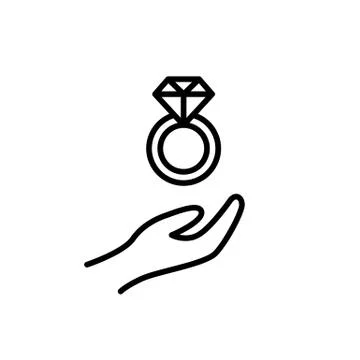 Diamond wedding ring with hand icon. marriage proposal illustration. simple c Stock Illustration